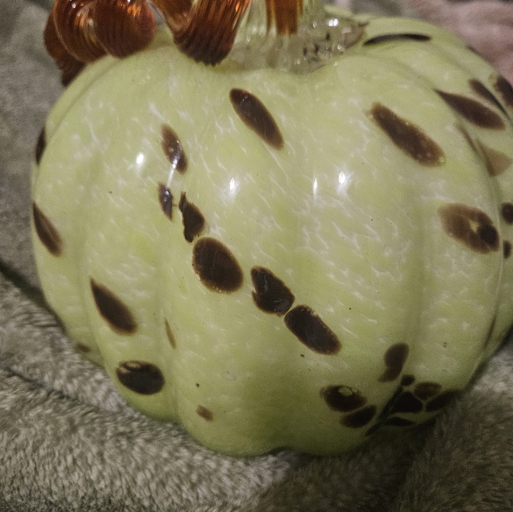Handcrafted Green and Brown Glass Pumpkin